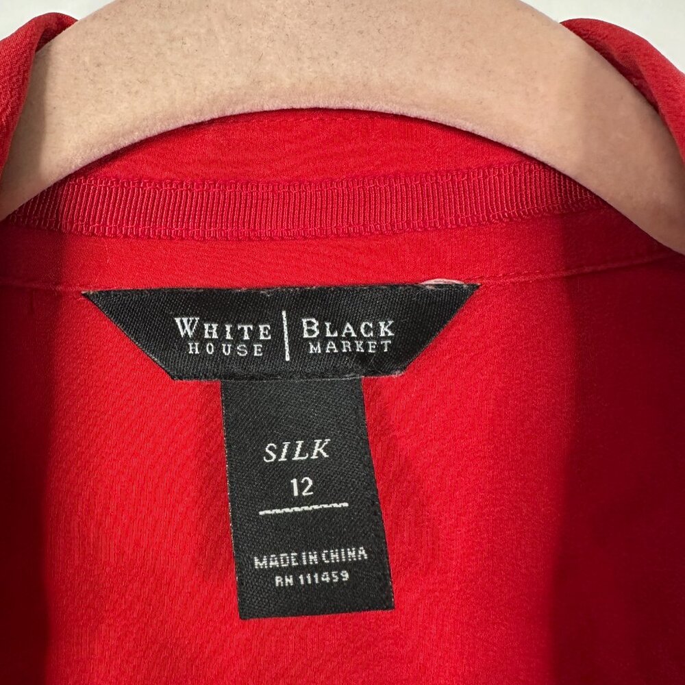 2/$30 White House Black Market Silk Button-Down Shirt Flap Pockets Red 12 #A0689 - Picture 5 of 7